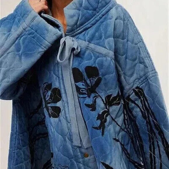 Free People Annie Quilted Sweatshirt Top Floral Printed Oversized S NEW 274737 - Picture 2 of 8